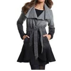 WHBM Short Wrap Ombre white grey Wool Coat Small